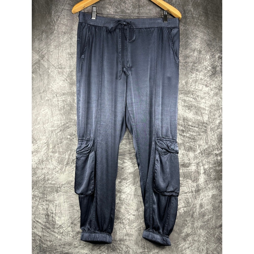 Johnny Was Twilight Blue Satin Cargo Utility Jogger Women Size Small P63219